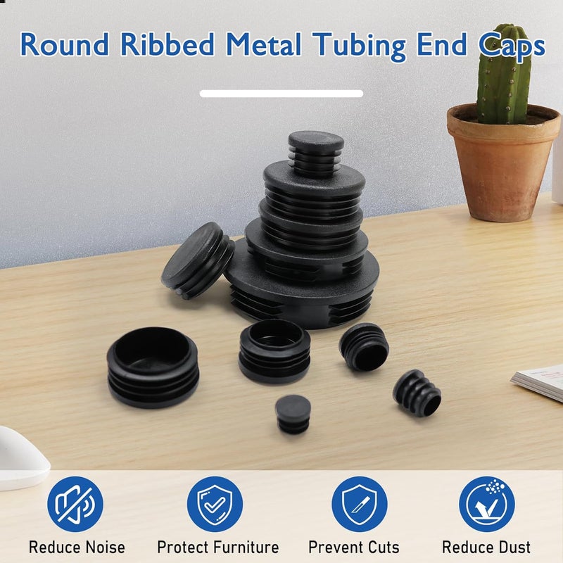 BOPOREAE 16 Pack 2" (50 mm) OD Ribbed Plastic Hole Plugs, Round Ribbed Metal Tubing End Caps, Glide Insert Furniture & Fence Finishing Plugs, Durable & Noise Reduction Plastic Pipe Plug, Black - Image 2